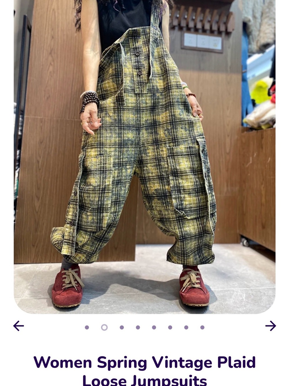Loose Plaid Cropped Jumpsuit in Yellow